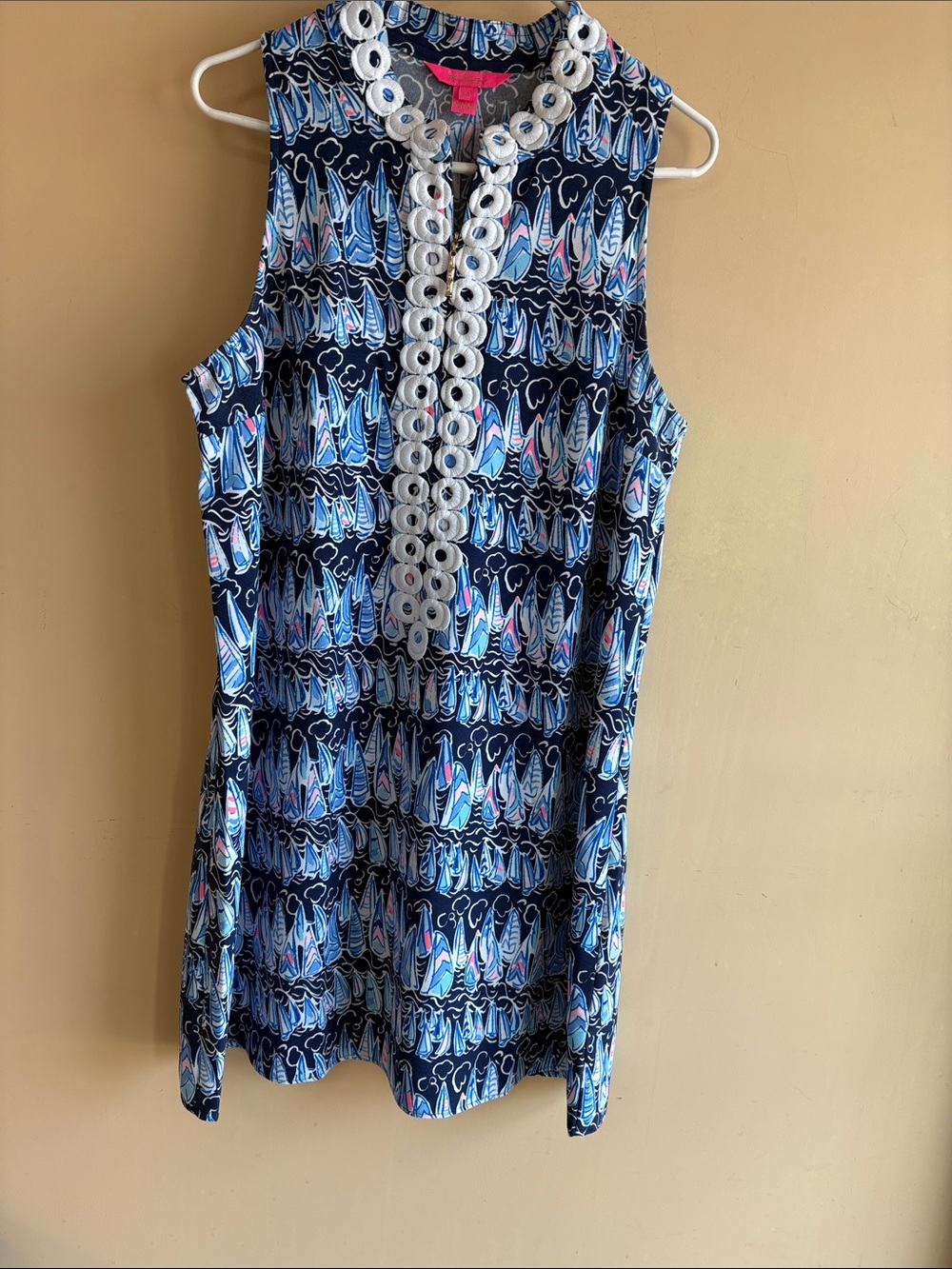 Sleeveless Printed Navy Camisole with White Embellished Placket